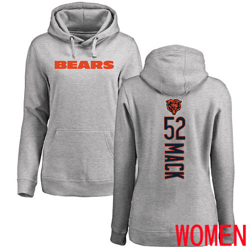 Chicago Bears Ash Women Khalil Mack Backer NFL Football #52 Pullover Hoodie Sweatshirts